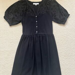 LOFT Black Eyelet Sleeve Dress